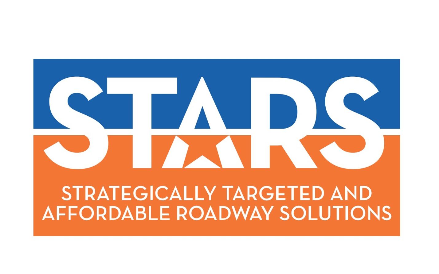 Stars logo on a blue and orange background with the words strategically targeted and affordable roadway solutions