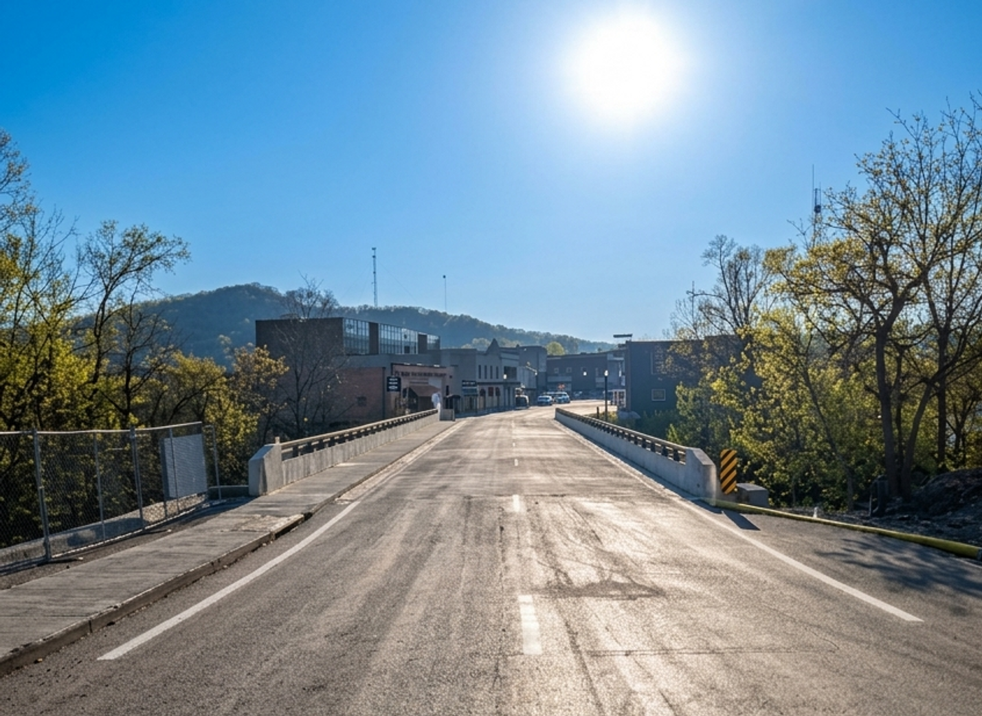 An image of the Front Street bridge in Richlands following the majority of bridge construction for a replacement project was complete.