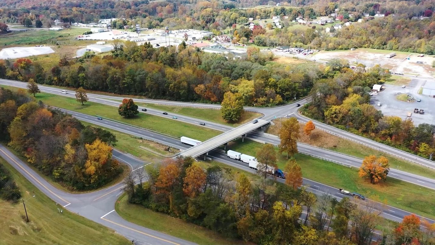 drone image of exit 10 on interstate 81 in Washington County, Virginia