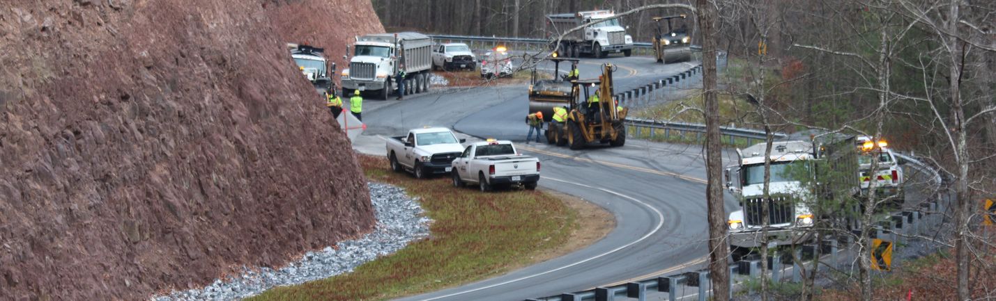 Construction work on a winding mountain road