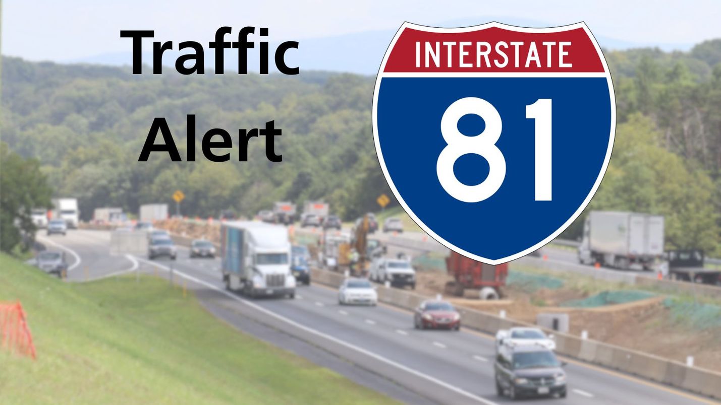 A highway construction for a work zone on I-81 with highway shield laid overtop of the image