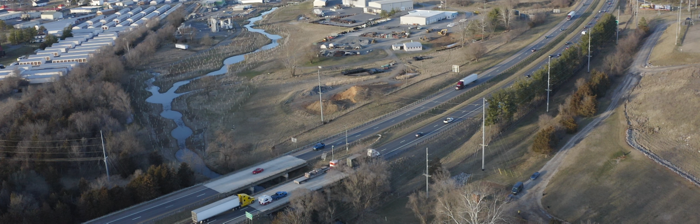 Aerial view of I-81 near Harrisonburg