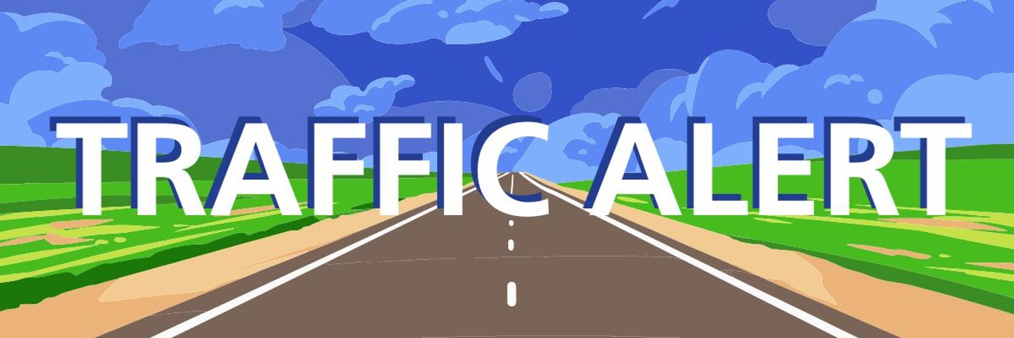 Graphic with the words Traffic Alert over a roadway