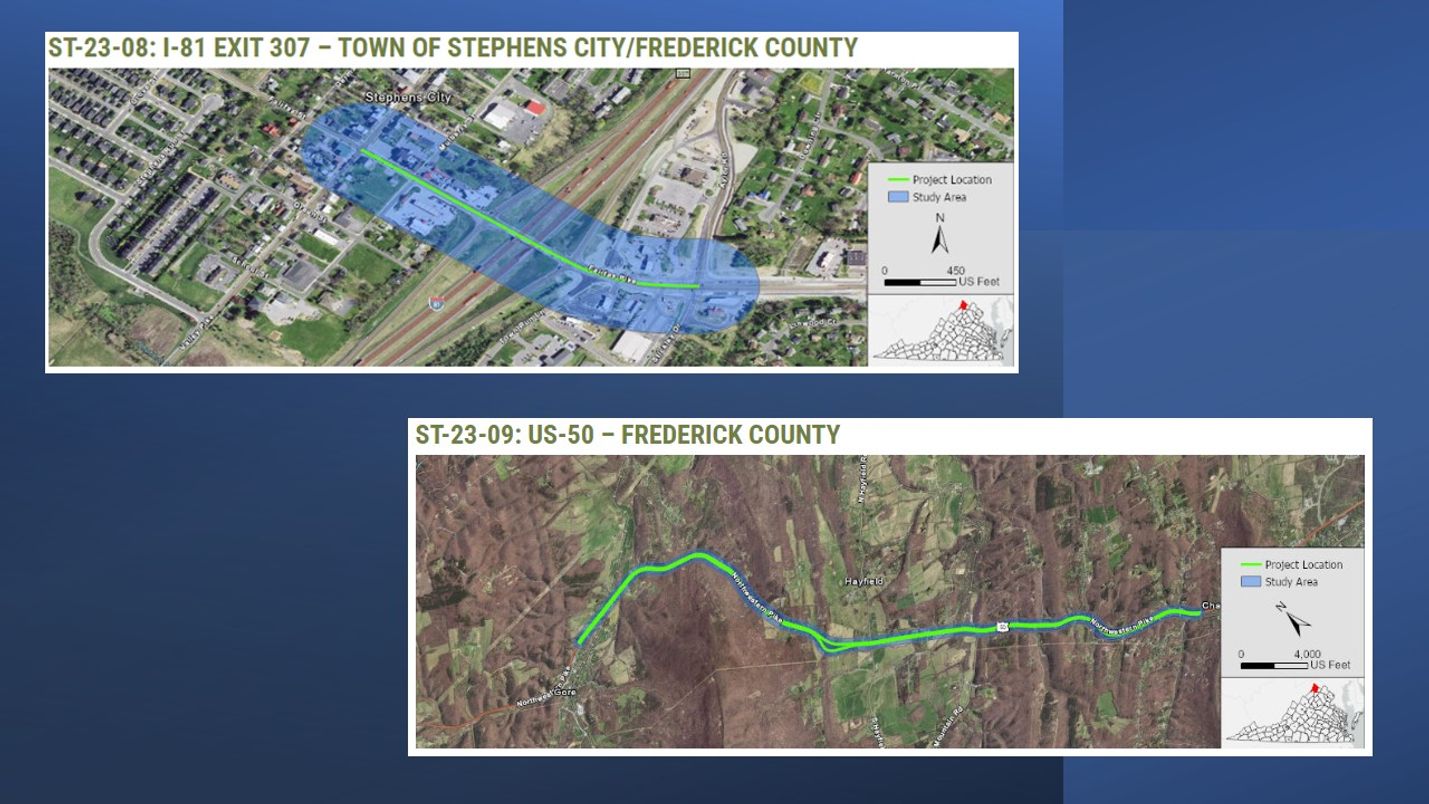 Graphic showing areas in Frederick County under study for possible transportation improvements