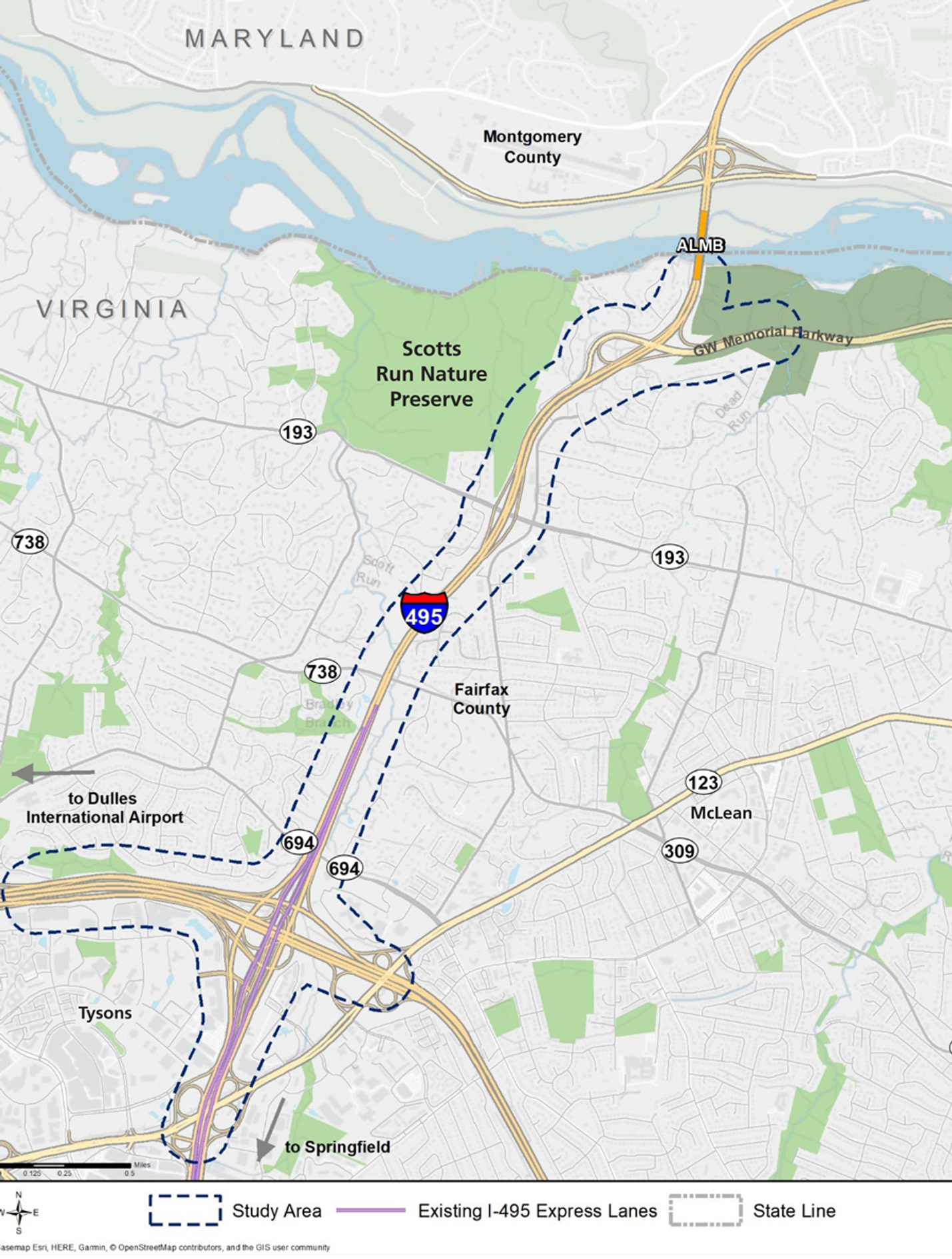495 Express Lanes Northern Extension study was an environmental study map