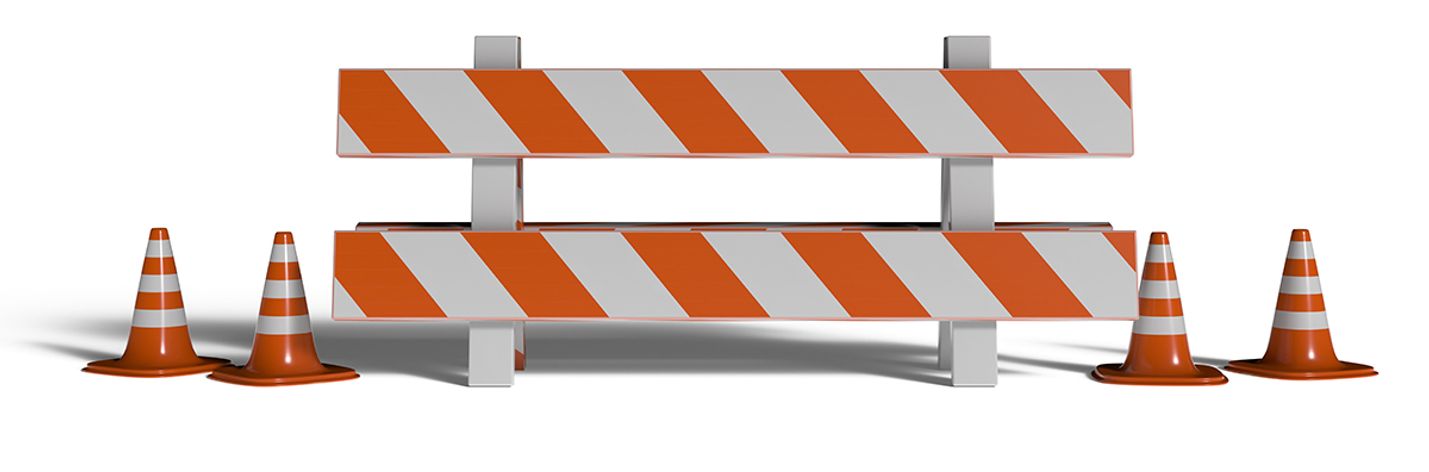 photo of construction cones and safety barricade