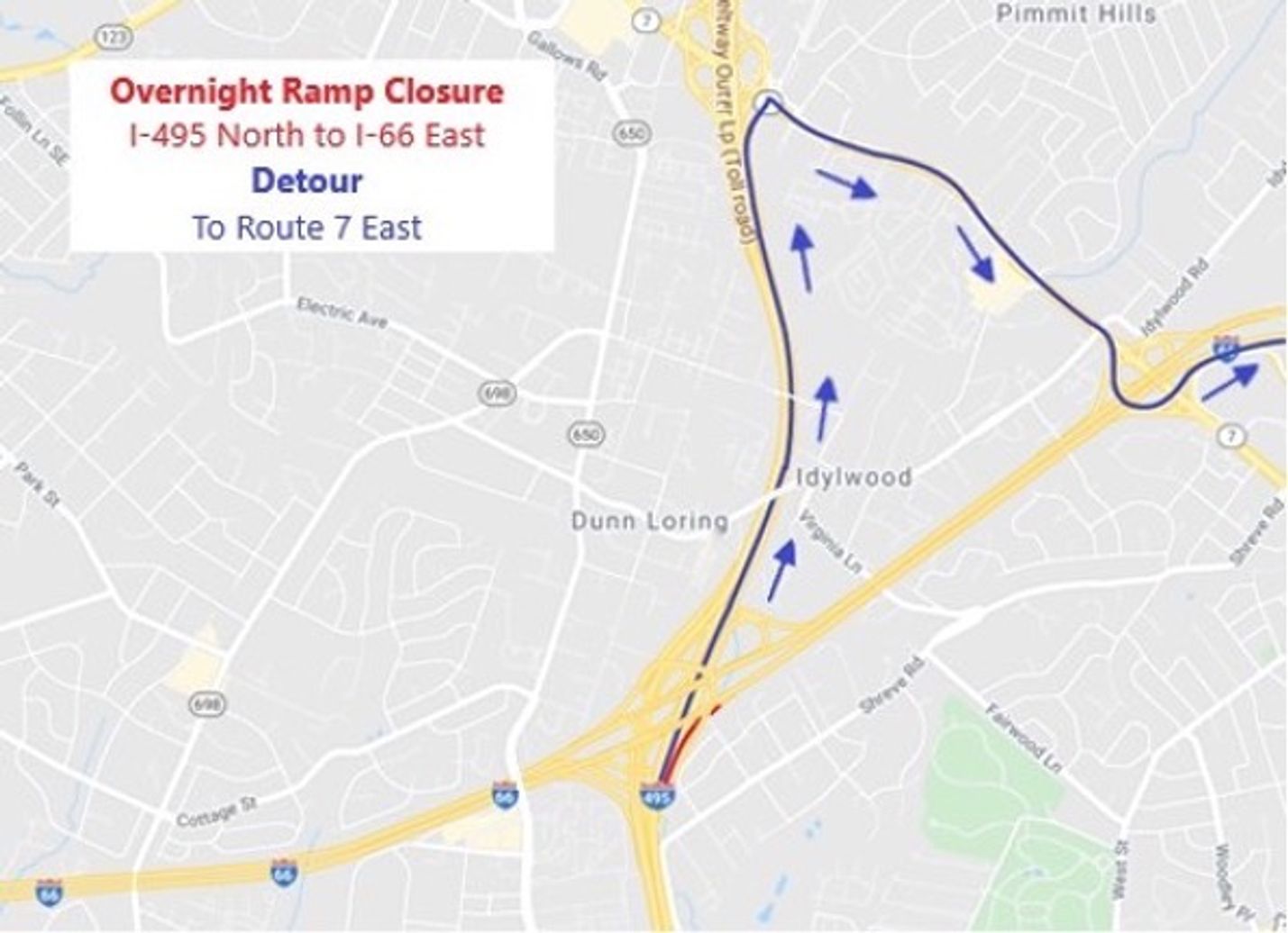 Northern Virginia District | Overnight closure of ramp from I-495