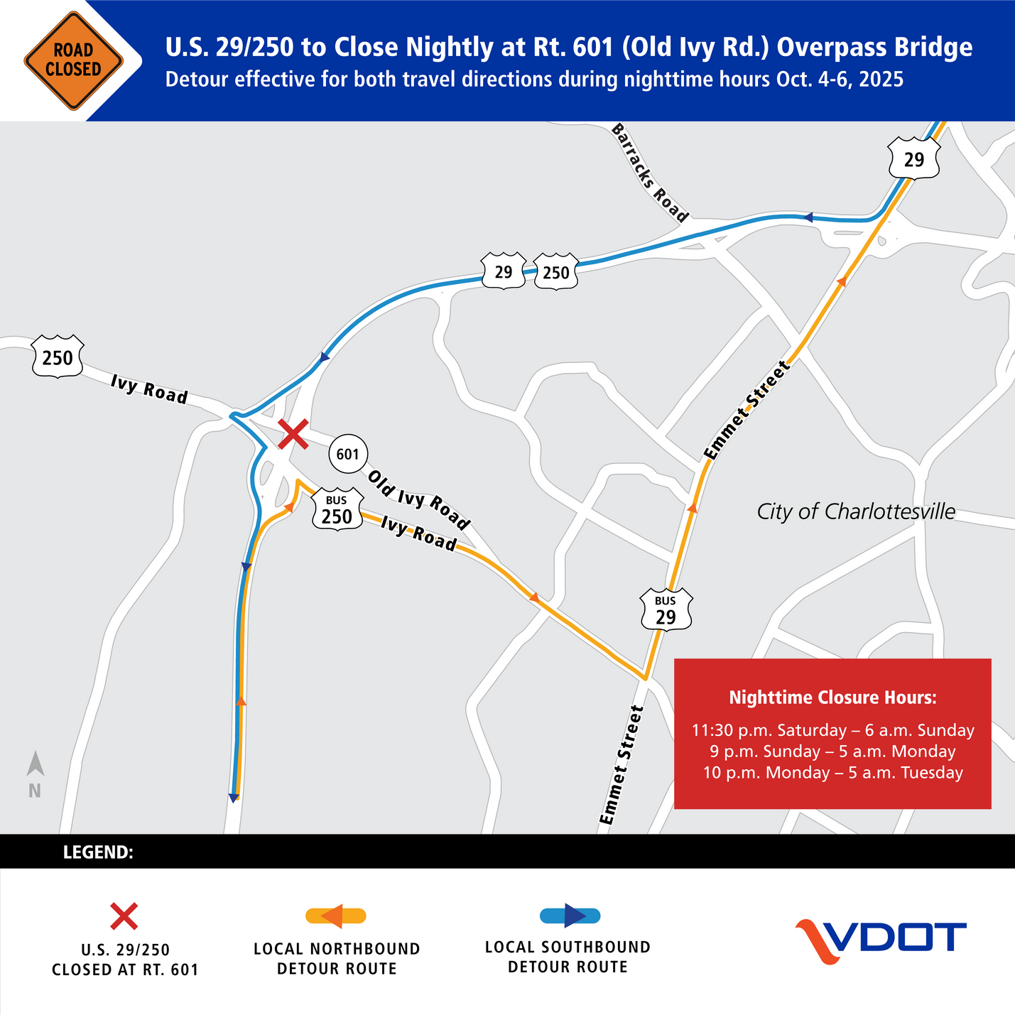 Culpeper District | Expect nighttime closures on U.S. 29/250 in ...