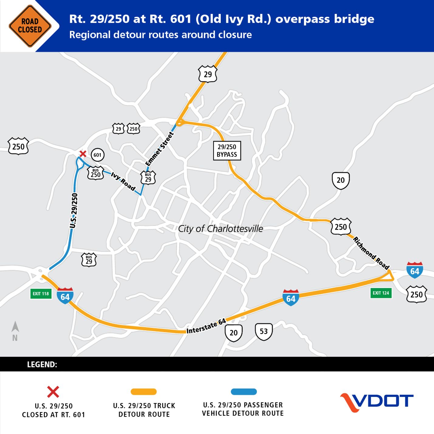 Culpeper District | U.S. 29/250 Bypass and Old Ivy Rd bridge closing ...