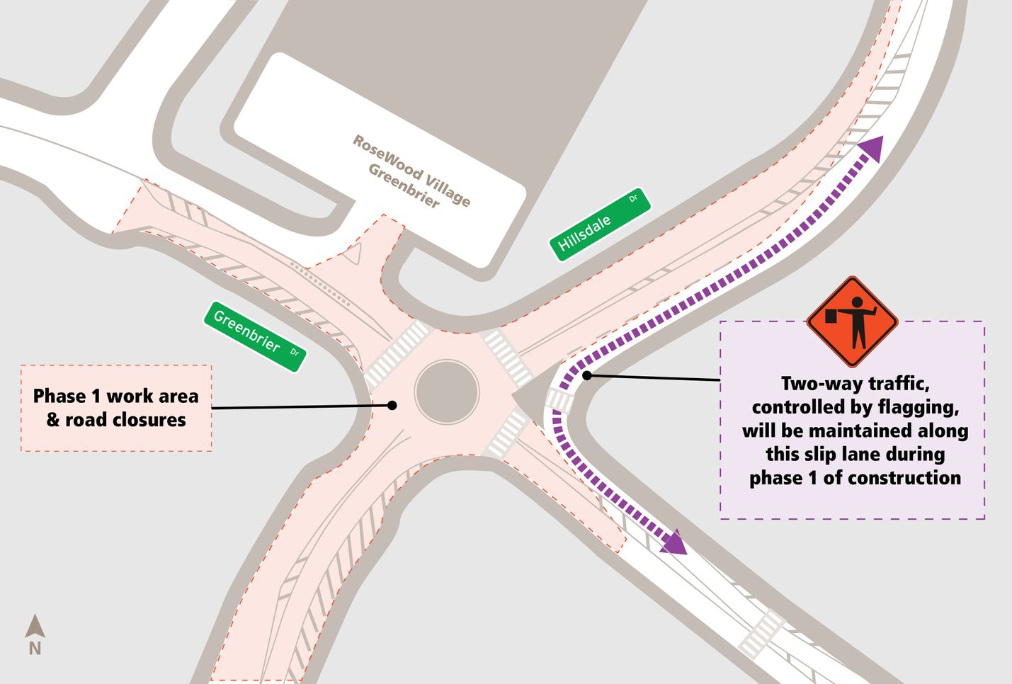 Graphic of phase 1 work for mini roundabout in Albemarle County