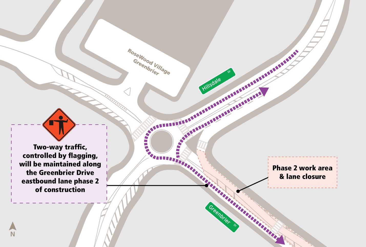 Graphic of phase 2 work for mini roundabout in Albemarle County