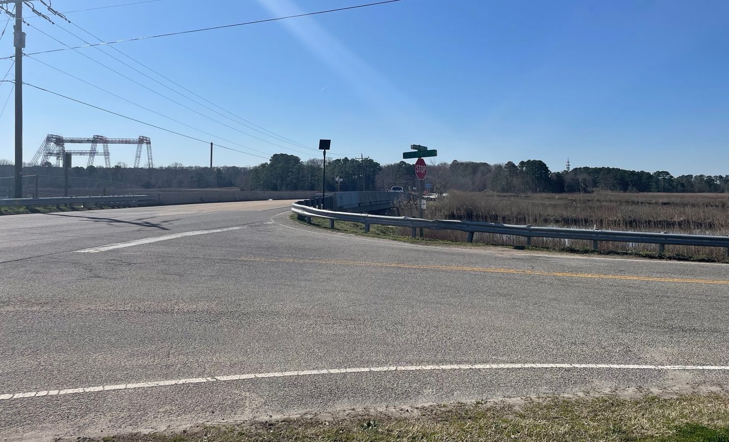 View of Wythe Creek Road looking at the current bridge and causeway in Poquoson