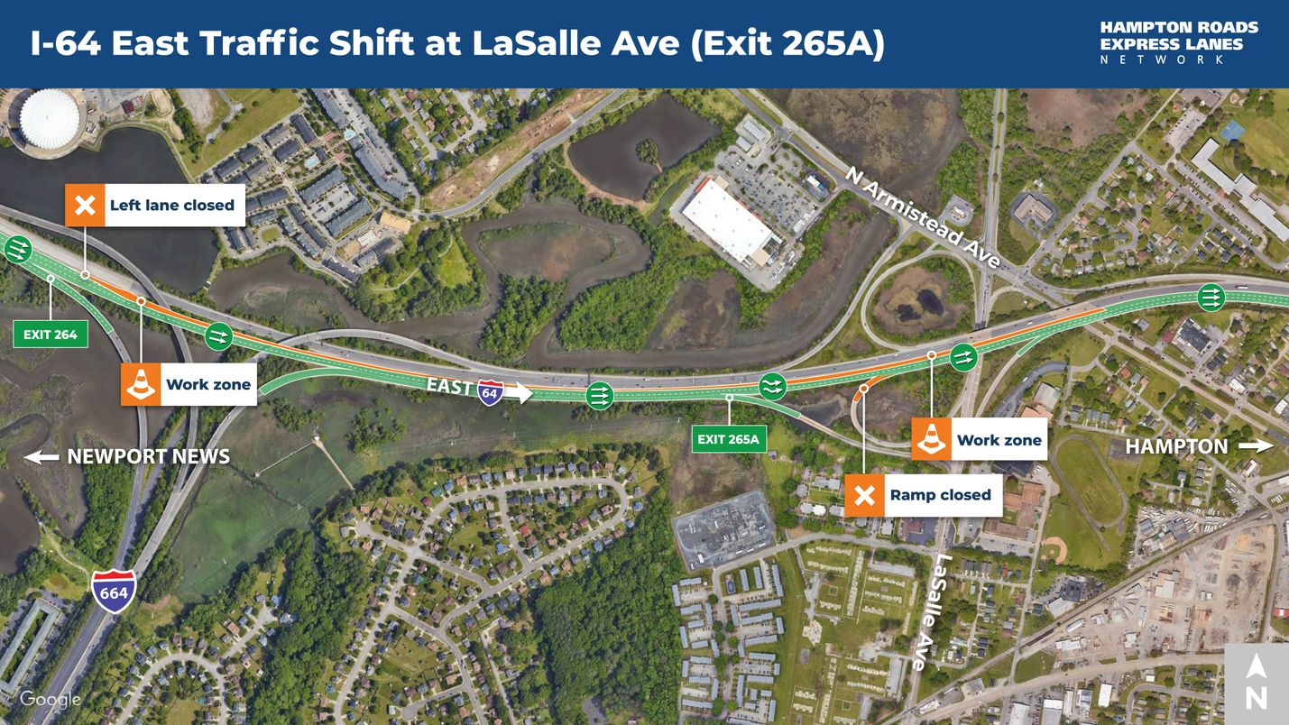 Hampton Roads District | Traffic shift on I-64 East near LaSalle Avenue ...