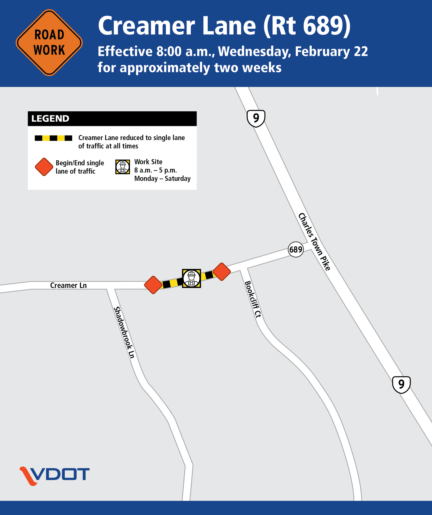 Northern Virginia District Creamer Lane reduced to one lane in