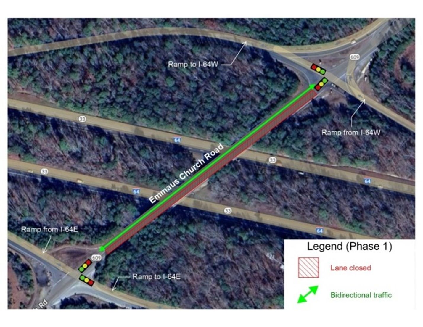 Richmond District Temporary Traffic - I 64 And Emmaus Church Road Map 