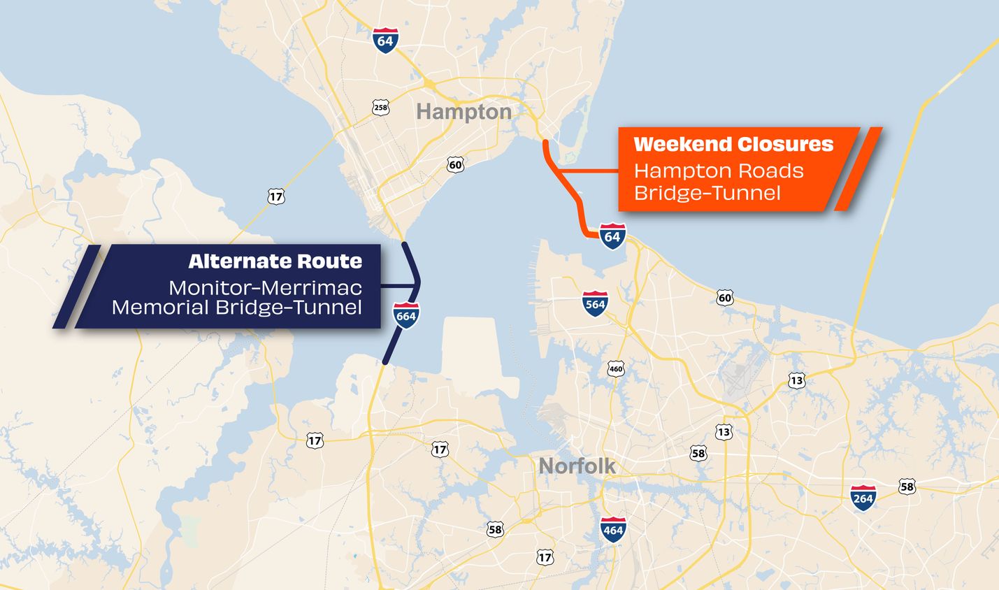 HRBT closure for repaving MMMBT alternative route map