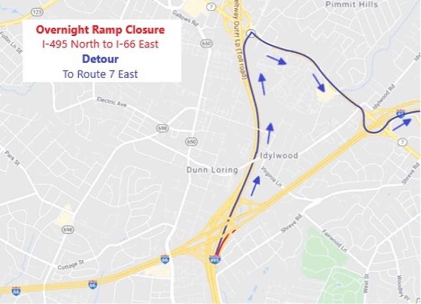 Northern Virginia District Overnight ramp closures planned for I66
