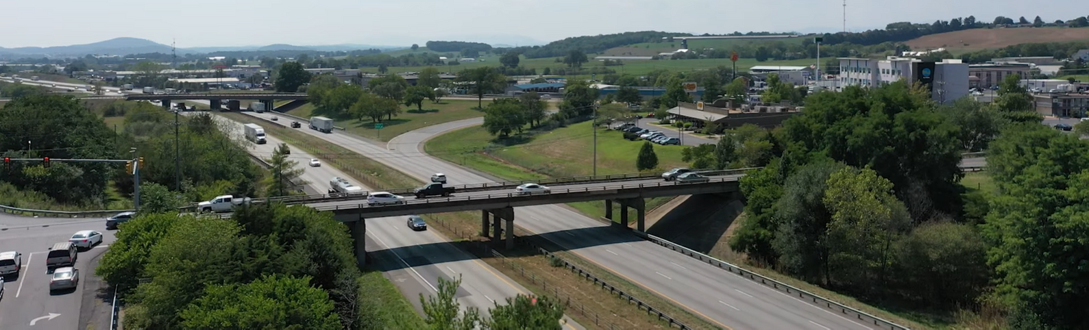 Overhead view of I-81 near exit 243 at Harrisonburg