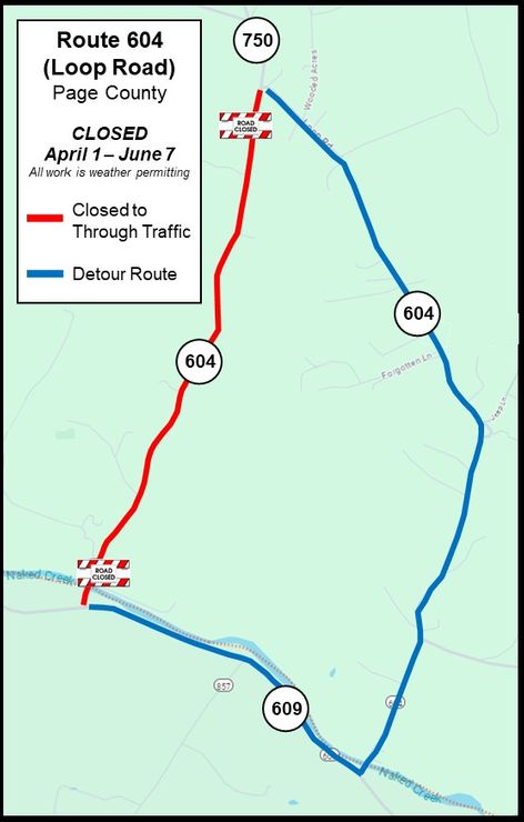 Map of Route 604 Closure and Detour Route
