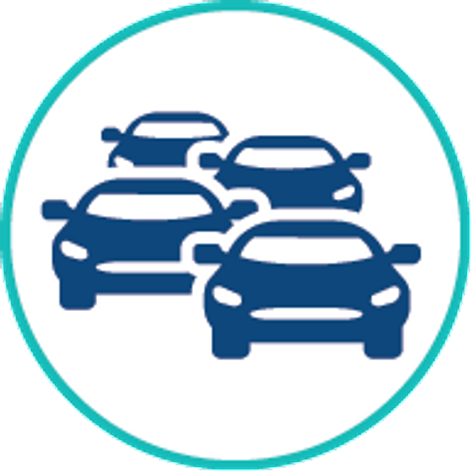 outlined icon of blue cars approaching