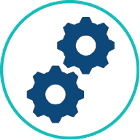 outlined icon of blue gears